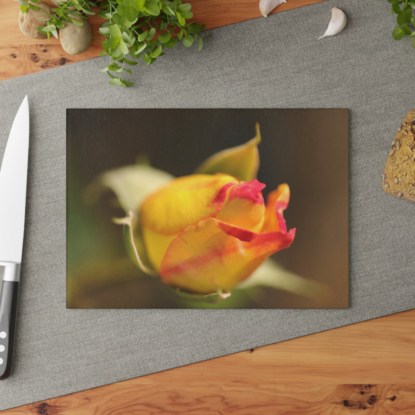 Spring Bloom Rose Glass Cutting Board