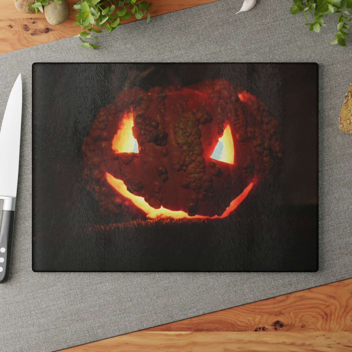 Spooky Jack-O-Lantern Glass Cutting Board