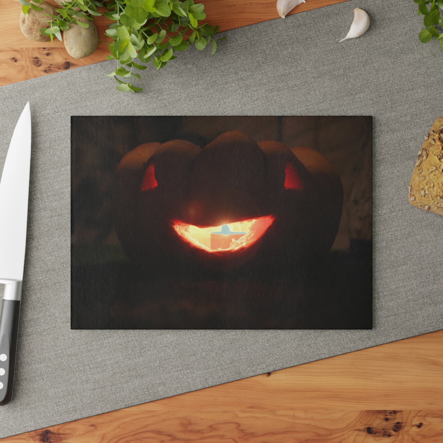 Joyous Jack-O-Lantern Glass Cutting Board
