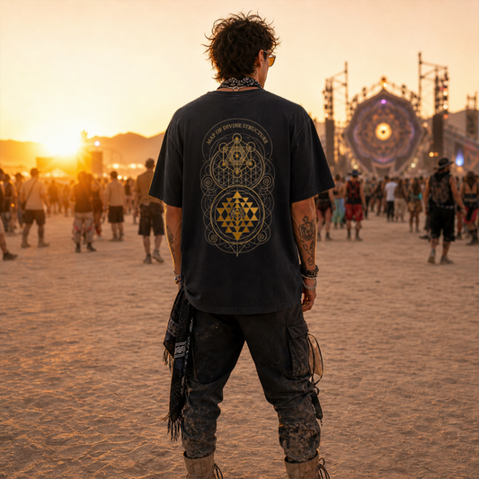 Map of Divine Structure Sacred Geometry Vintage Washed Oversized Cotton T-Shirt