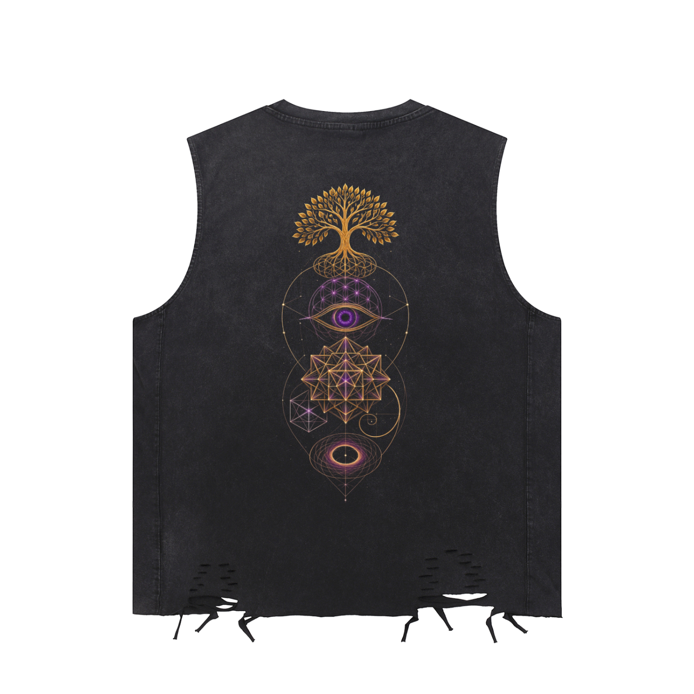 Stacked Sacred Geometry Snow Washed Raw-Hem Tank Top