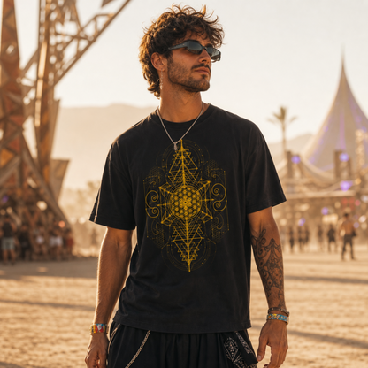 Center of Life Sacred Geometry Vintage Washed Oversized Cotton T-Shirt