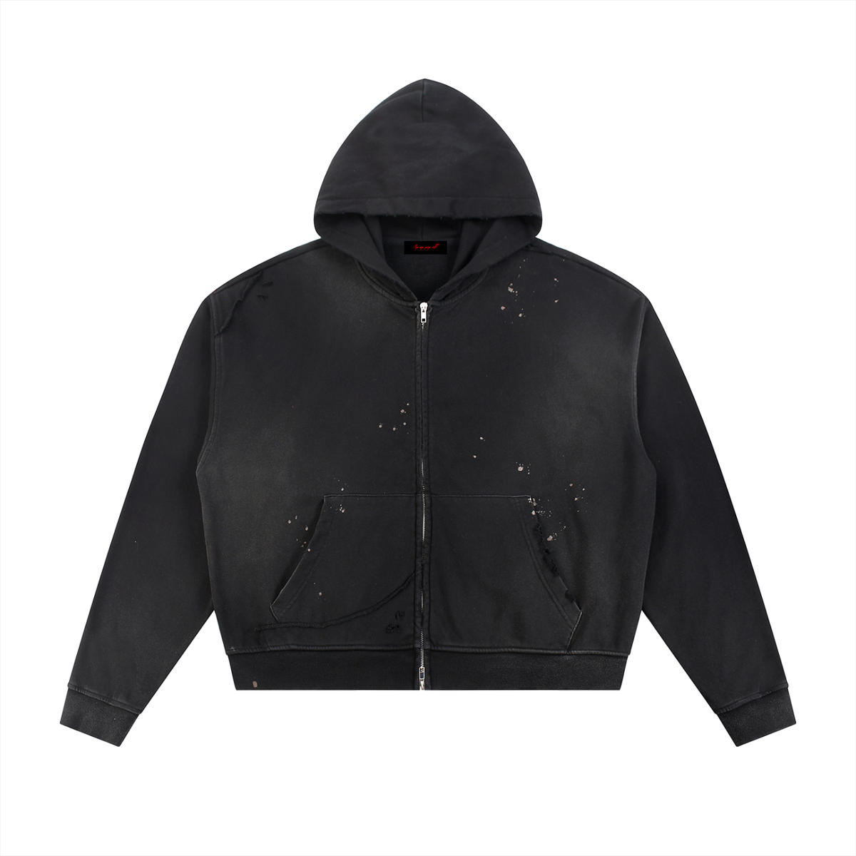 Sacred Stacked Sun Fade Frayed Raw Edge Fleece Zip Hoodie
