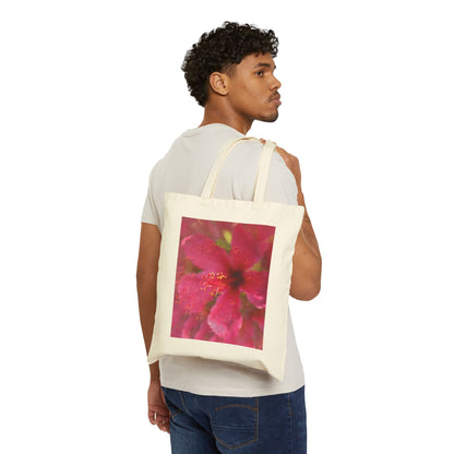 Pink Hibiscus Cotton Canvas Tote Bag