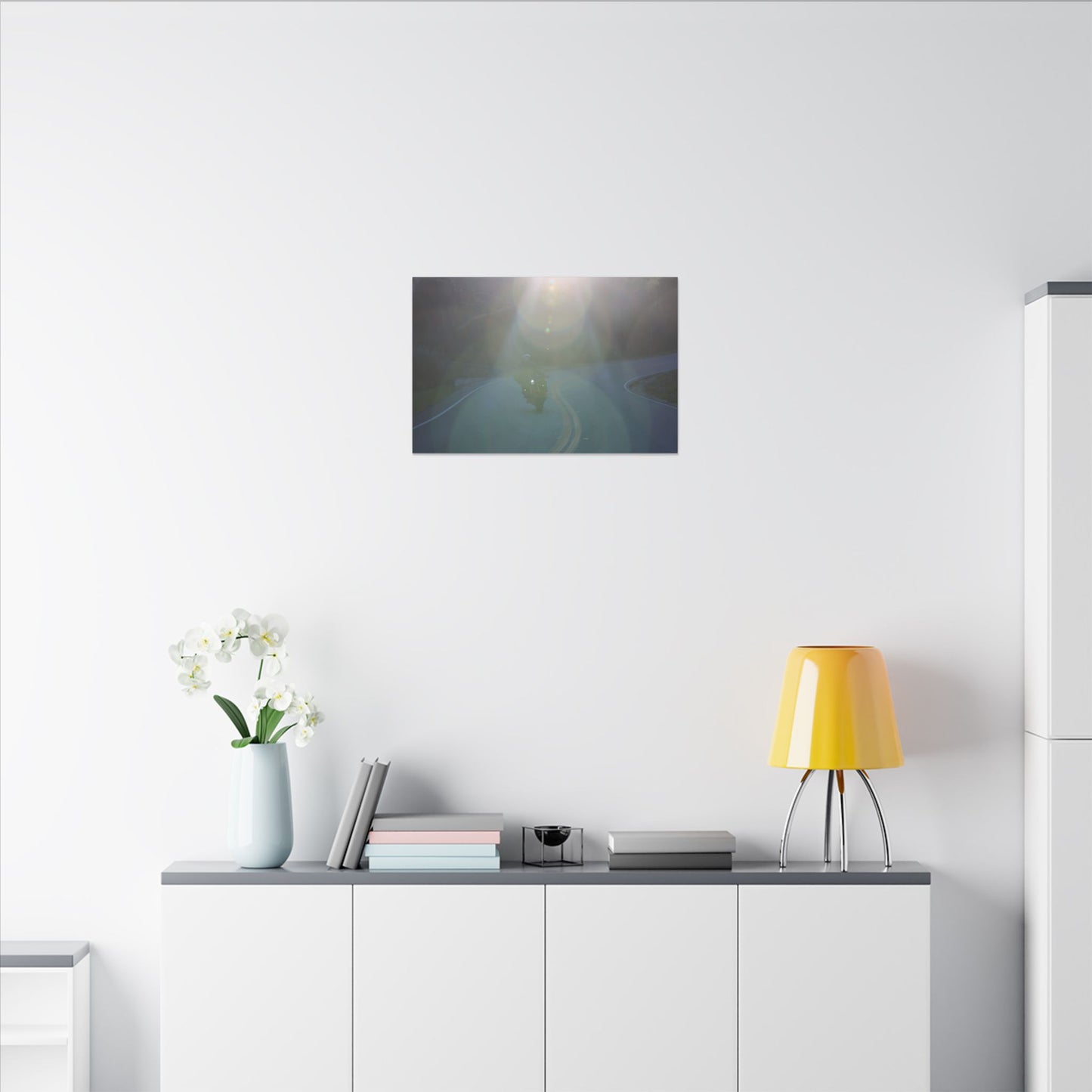 Sunlit Motorcycle Road Wall Art Canvas