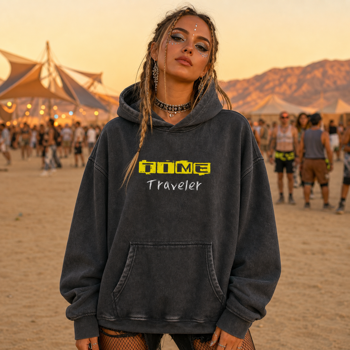 Time Traveler Sacred Geometry Snow Wash Fleece Oversize Hoodie