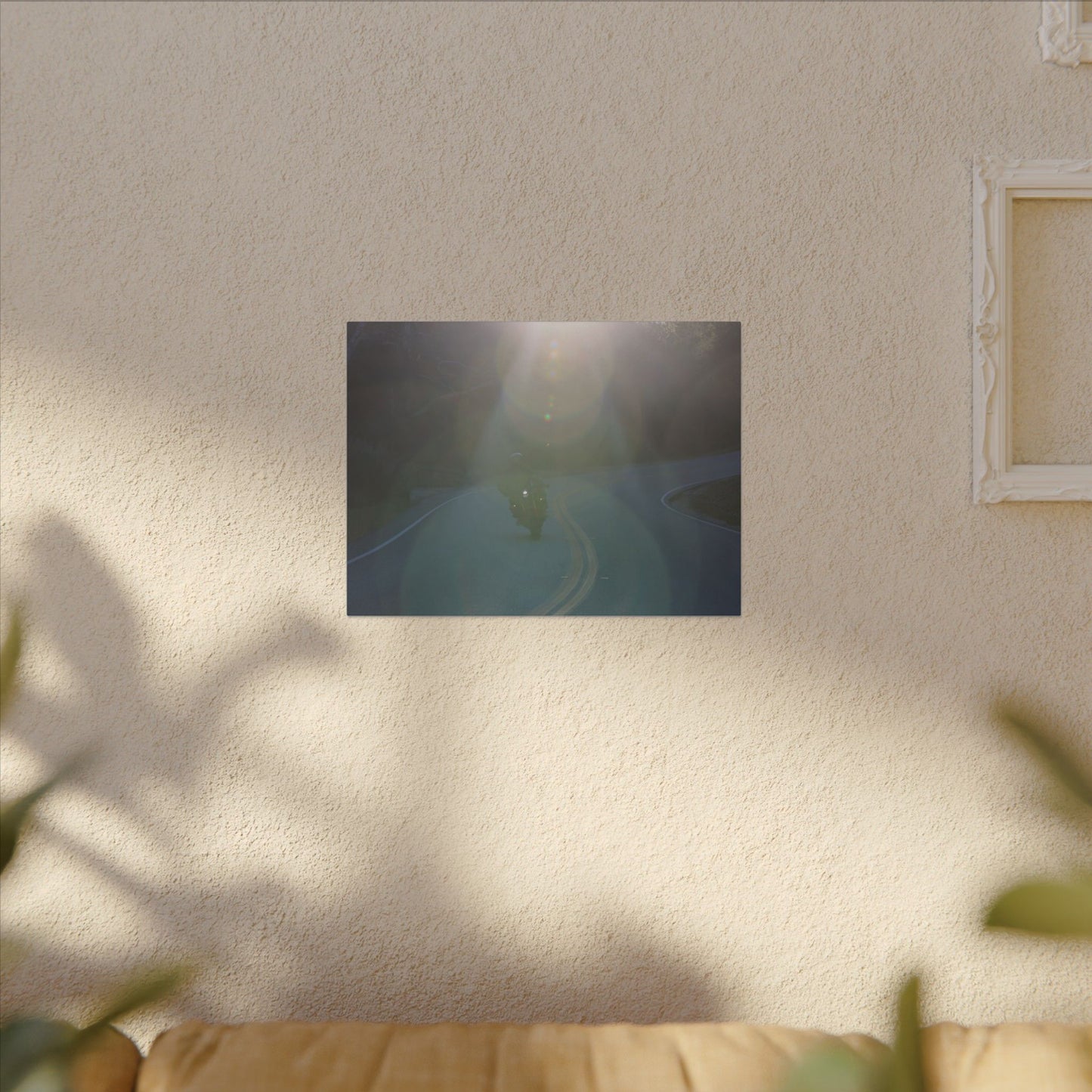 Sunlit Motorcycle Road Wall Art Canvas