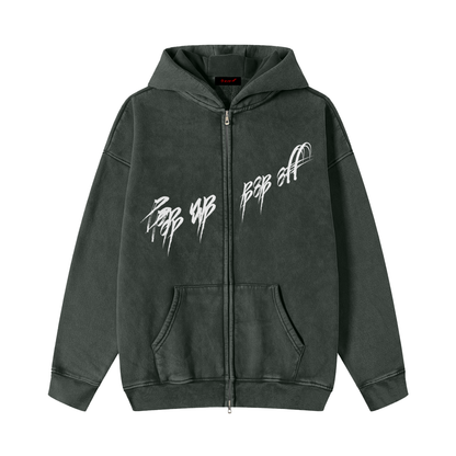 Pop Up Pop Off Hazy Snow Washed Zip-Up Fleece Hoodie