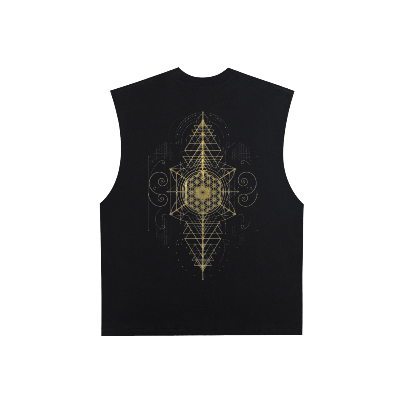 Sacred Geometry Black Raw Edge Cotton Tank Top