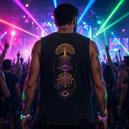 Stacked Sacred Geometry Snow Washed Raw-Hem Tank Top