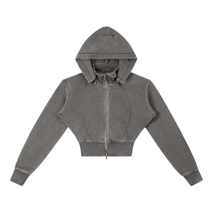 Flower of Life + Sri Yantra Sacred Geometry Vintage Washed Cropped Fleece Hoodie