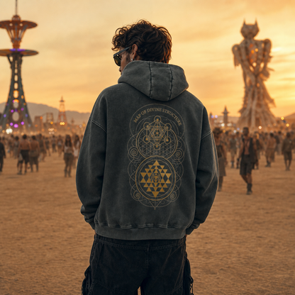Map of Divine Structure Sacred Geometry Snow Washed Zip-Up Fleece Hoodie