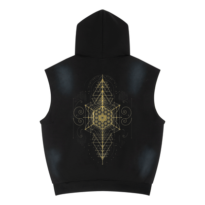 Galactic Vintage Fade Sacred Geometry Sleeveless Hoodie