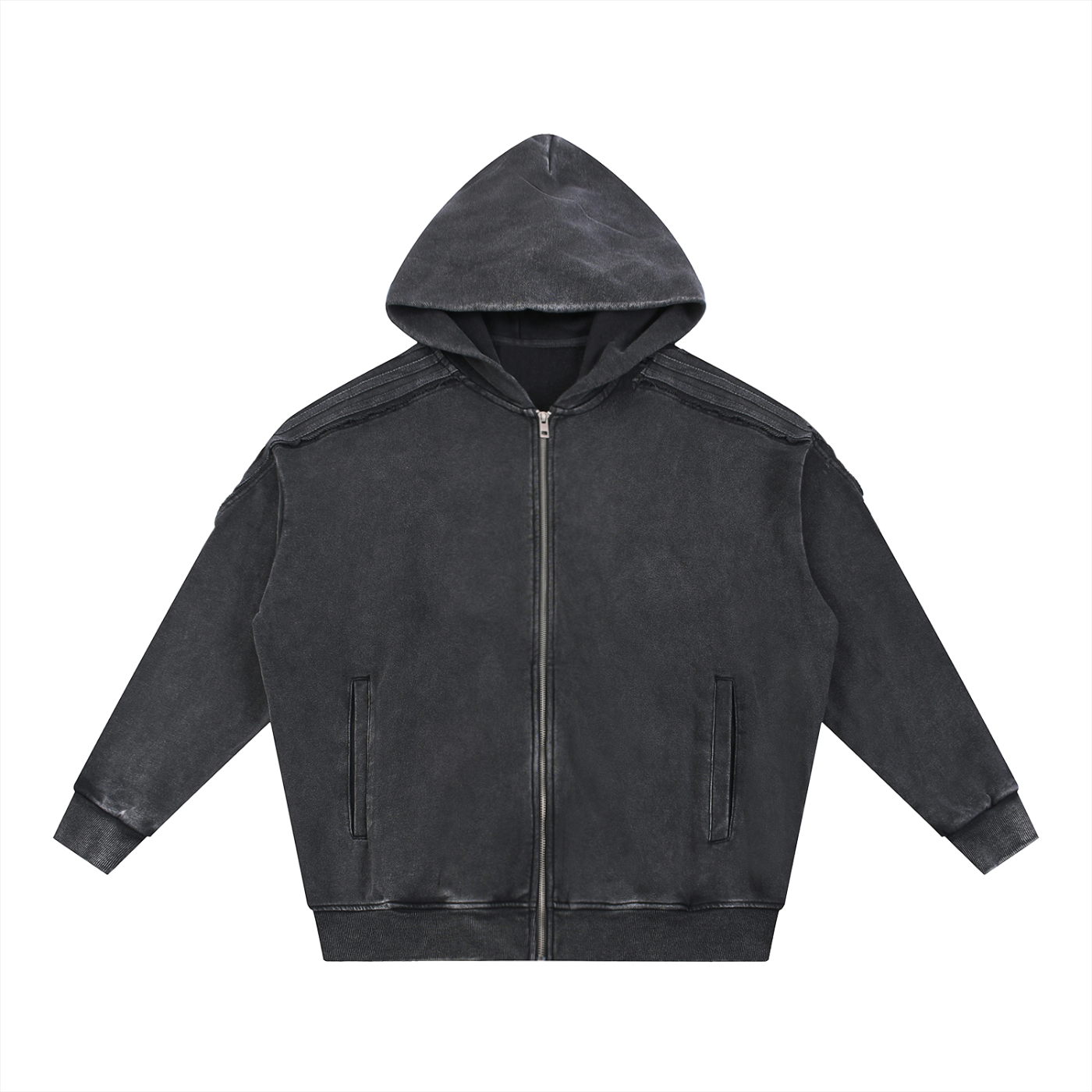 Metatron's Cube Flower of Life Snow Washed Tape Raw Edge Zip Hoodie