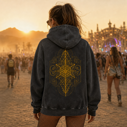Time Traveler Sacred Geometry Snow Wash Fleece Oversize Hoodie