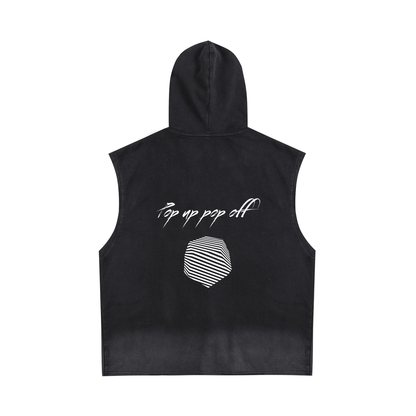 Pop Up Pop Off Vintage Washed Zip-Up Hooded Tank Top