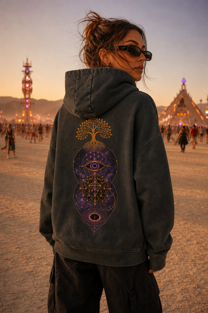 Sacred Stacked Purple Eye Snow Washed Zip-Up Fleece Hoodie