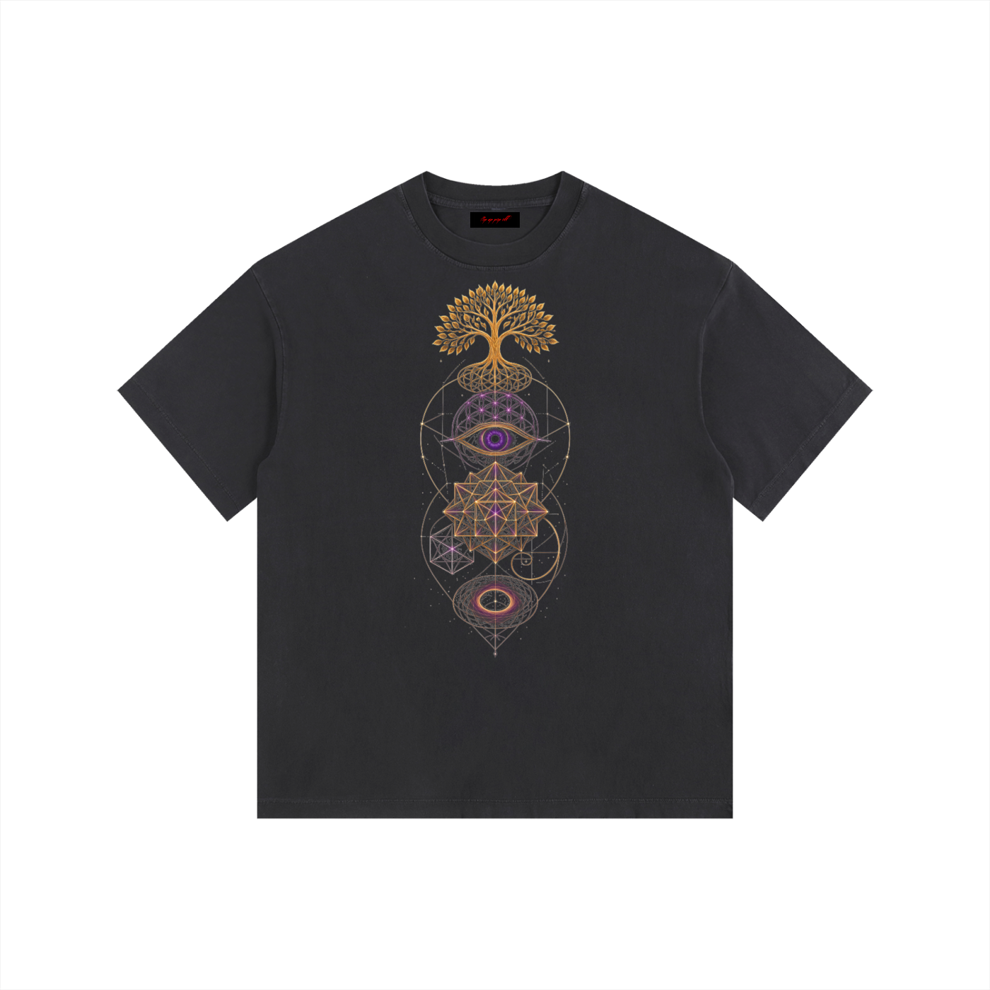 Sacred Geometry Stack Vintage Washed Oversized Cotton T-Shirt