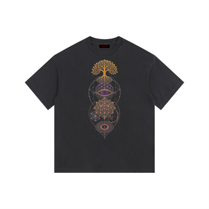 Sacred Geometry Stack Vintage Washed Oversized Cotton T-Shirt