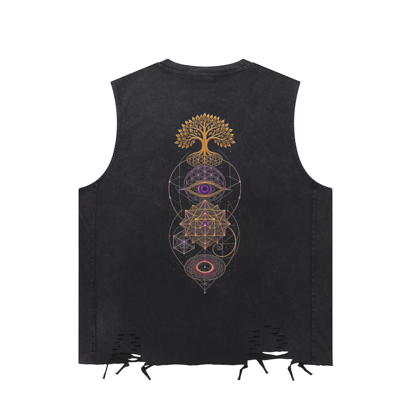 Stacked Sacred Geometry Snow Washed Raw-Hem Tank Top