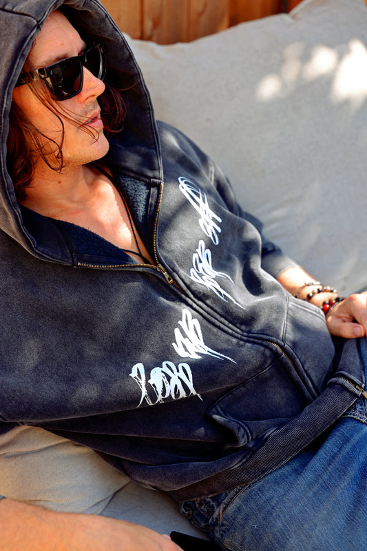 Pop Up Pop Off Hazy Snow Washed Zip-Up Fleece Hoodie
