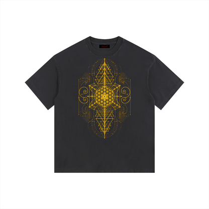 Center of Life Sacred Geometry Vintage Washed Oversized Cotton T-Shirt