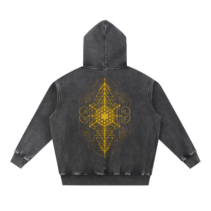 Time Traveler Sacred Geometry Snow Wash Fleece Oversize Hoodie