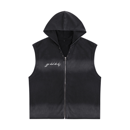 Pop Up Pop Off Vintage Washed Zip-Up Hooded Tank Top