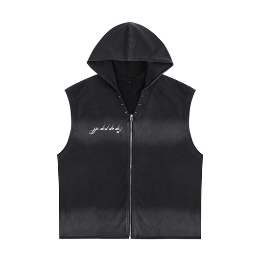 Pop Up Pop Off Vintage Washed Zip-Up Hooded Tank Top