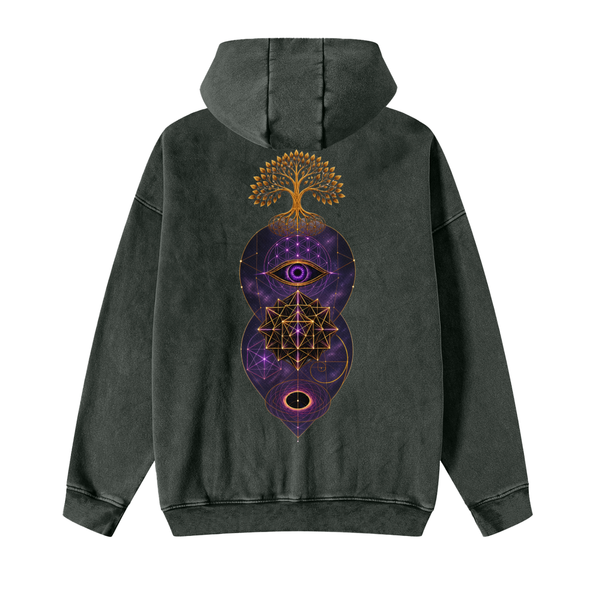 Sacred Stacked Purple Eye Snow Washed Zip-Up Fleece Hoodie