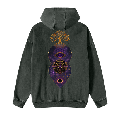 Sacred Stacked Purple Eye Snow Washed Zip-Up Fleece Hoodie