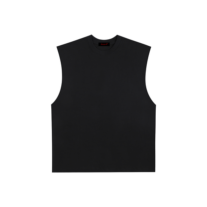 Sacred Geometry Black Raw Edge Cotton Tank Top