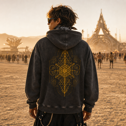 Time Traveler Sacred Geometry Snow Wash Fleece Oversize Hoodie