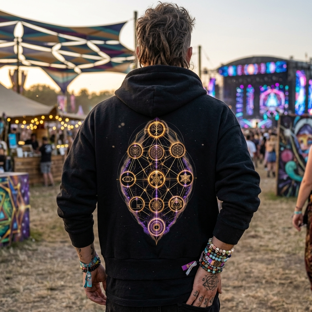 Eleven Sacred Geometry Glyphs Fleeced Full-Zip Hoodie