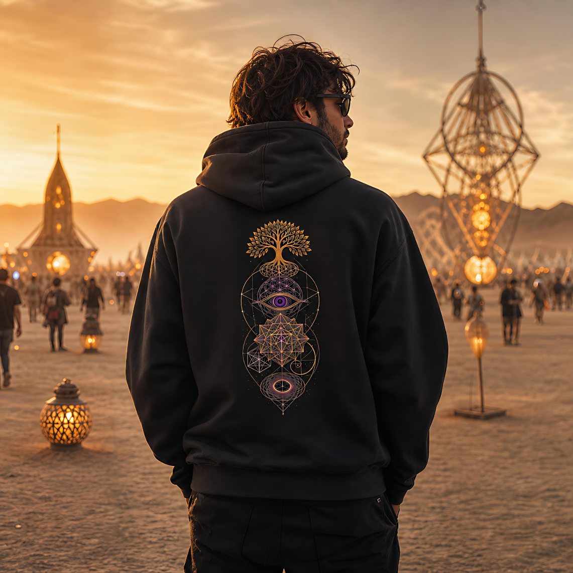 Sacred Stacked Sun Fade Frayed Raw Edge Fleece Zip Hoodie