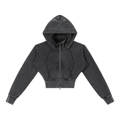Flower of Life + Sri Yantra Sacred Geometry Vintage Washed Cropped Fleece Hoodie