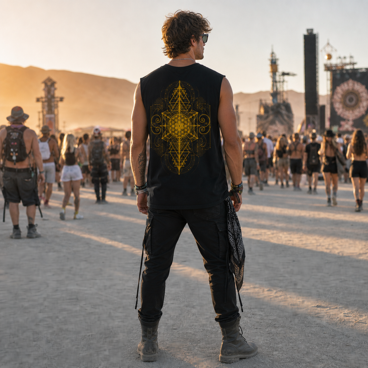 Center of Life Sacred Geometry Raw Edge Cotton Tank Top