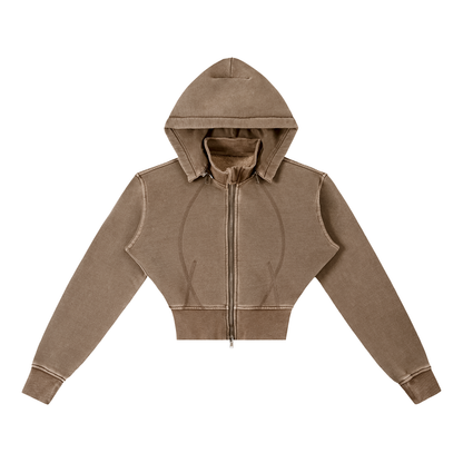 Flower of Life + Sri Yantra Sacred Geometry Vintage Washed Cropped Fleece Hoodie