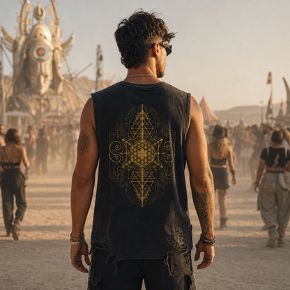 Galactic Center of Life Sacred Geometry Snow Washed Raw-Hem Tank Top