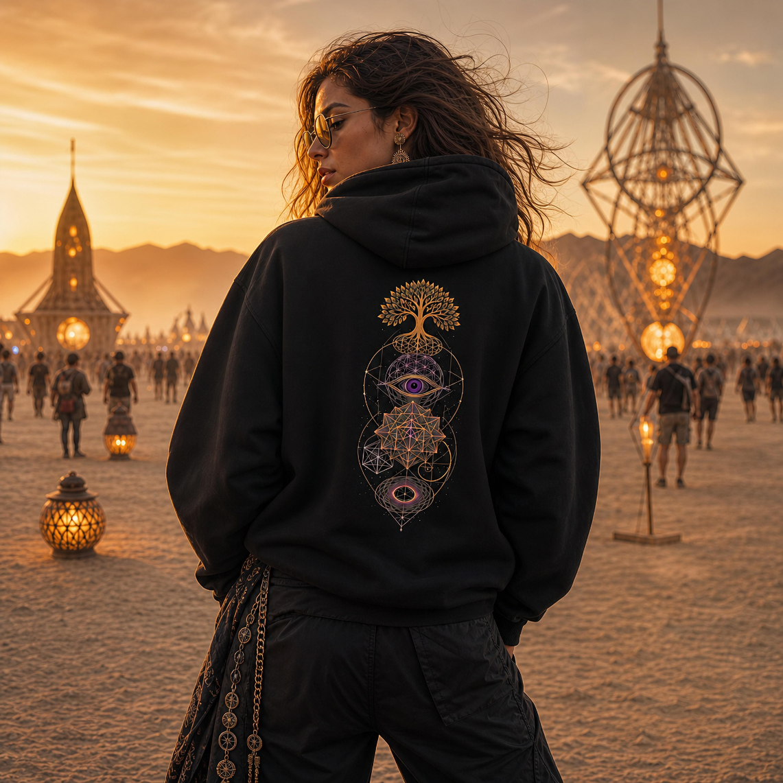 Sacred Stacked Sun Fade Frayed Raw Edge Fleece Zip Hoodie