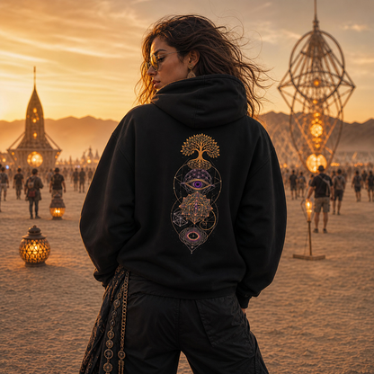 Sacred Stacked Sun Fade Frayed Raw Edge Fleece Zip Hoodie