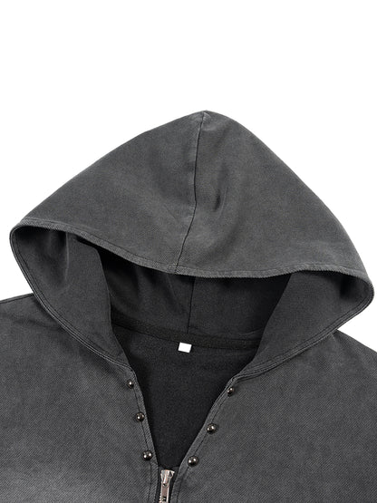 Pop Up Pop Off Vintage Washed Zip-Up Hooded Tank Top