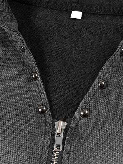 Pop Up Pop Off Vintage Washed Zip-Up Hooded Tank Top