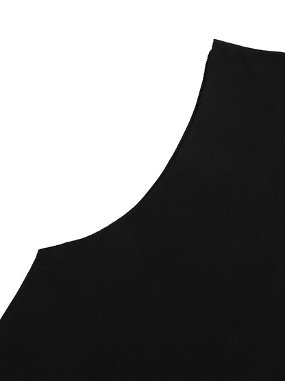 Sacred Geometry Black Raw Edge Cotton Tank Top