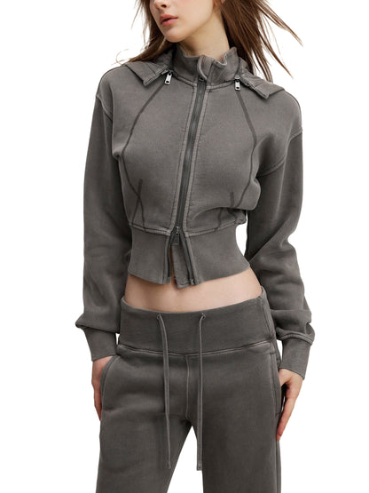 Flower of Life + Sri Yantra Sacred Geometry Vintage Washed Cropped Fleece Hoodie