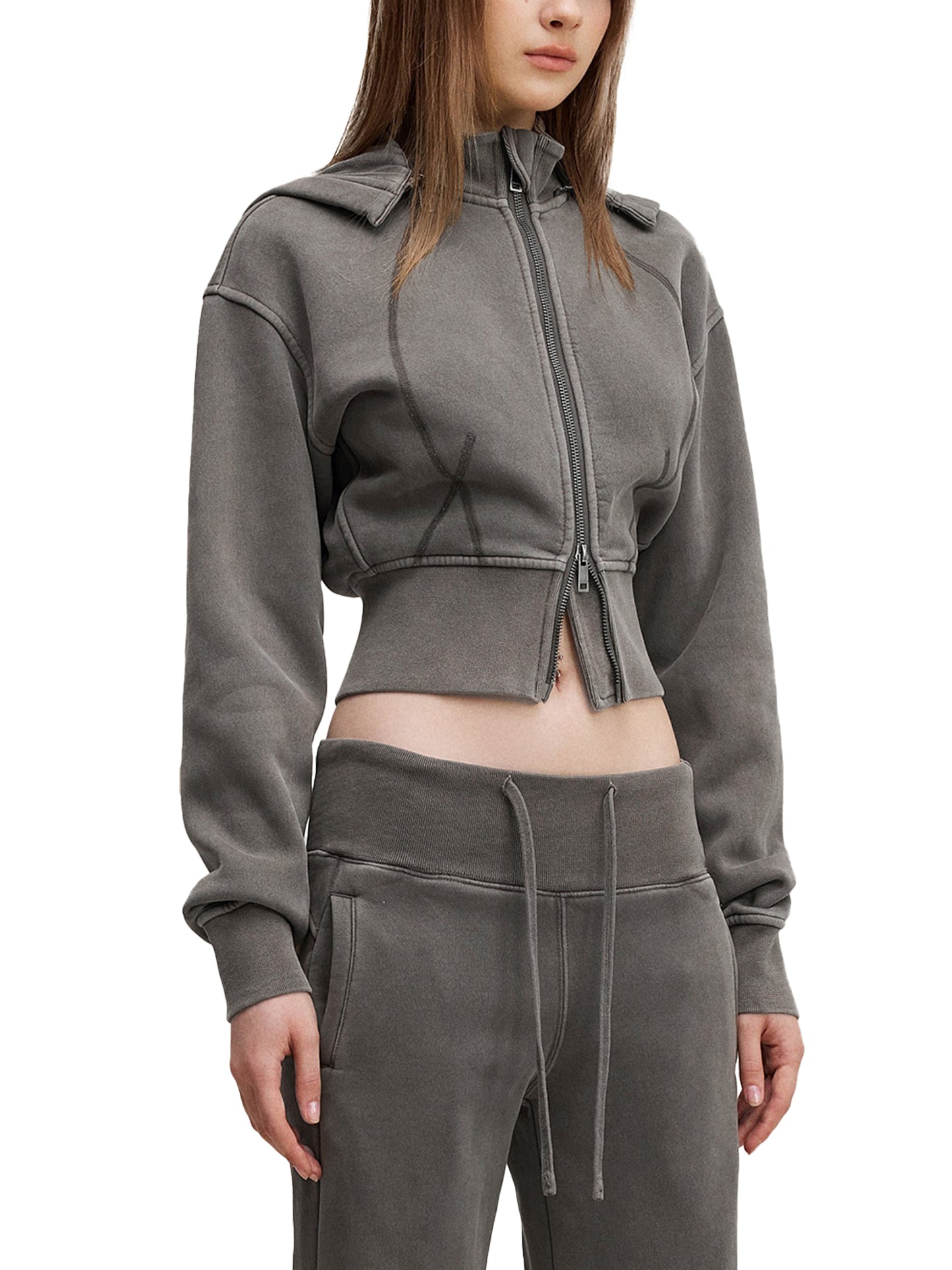 Flower of Life + Sri Yantra Sacred Geometry Vintage Washed Cropped Fleece Hoodie